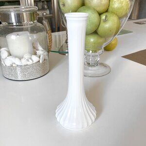 Hoosier - Vintange White Milk Glass - #4096 Long Stemmed Ribbed Bud Vase 9" Tall